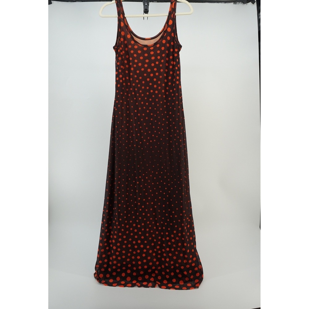 Fuzzi sleeveless tulle maxi dress Whimsygoth Retro Brown Orange Italian sz L - Picture 6 of 8